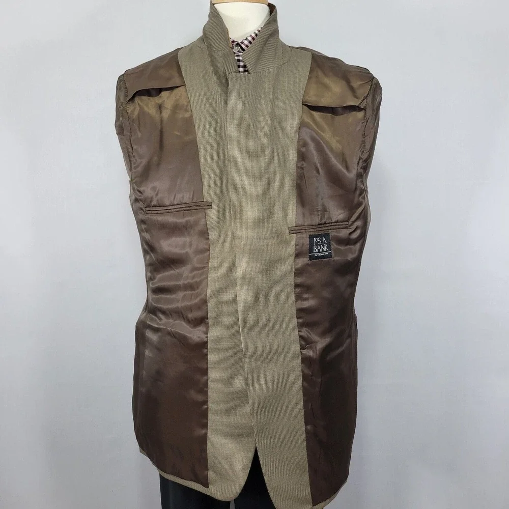 JOS‎ A BANK Men's Sport Coat Blazer Two Button Brown Black Houndstooth Wool 46L